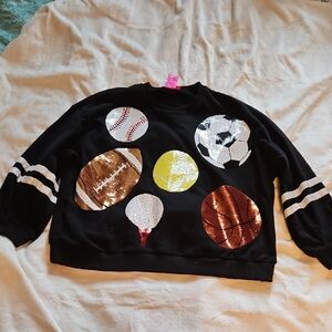 New Queen Of Sparkles Black Sports Ball Sequin Sweatshirt